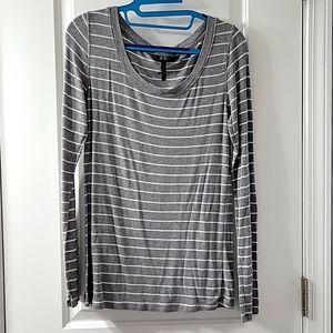 Bcbg thin grey and white striped sweater large